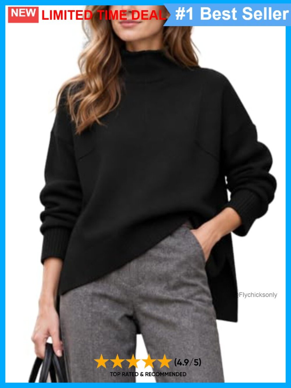 Mock Neck Loose Knit Pullover Sweater Drop Shoulder Casual